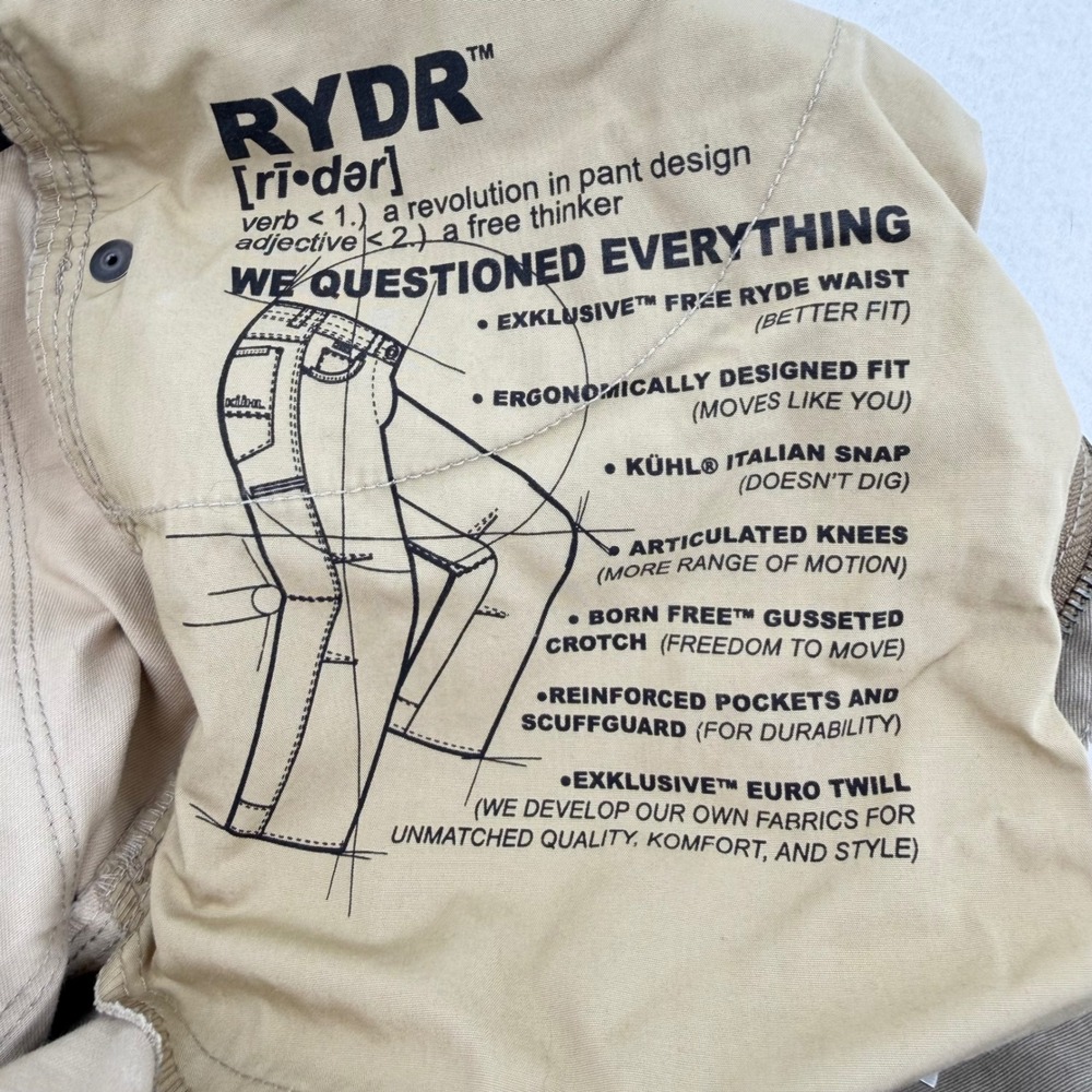 Kuhl Rydr Pants Mens 34x32 Khaki Tan Articulated Workwear Hiking Excellent - Picture 7 of 16